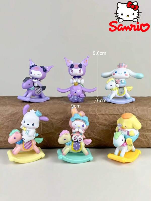 Sanrio Sanrio Licensed Rocking Horse Figurines Blind Box Set - Kuromi/Cinnamoroll/My Melody In Gradient Saddles, PVC Collectibles For Shelf Display/Gifts (Exclusive For Kawaii Collectors & Sanrio Enthusiasts)
