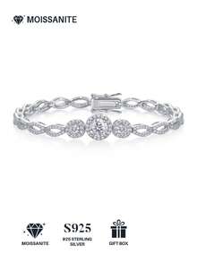 1pc Moissanite Tennis Bracelet 925 Sterling Silver Women's Tennis Bracelet Hiphop Personalized Tennis Bracelet Luxury Fashion Valentine's Day Mother's Day Wedding Anniversary Birthday Gift - 1.0 CARAT - View 2
