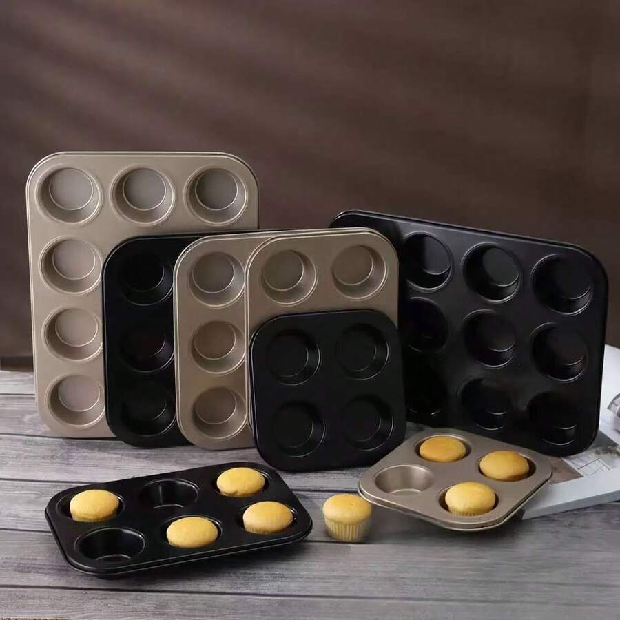 1pc 12-Cup Non-Stick Muffin Pan, 6-Cup Carbon Steel Baking Cups, 6-Cavity Egg Tart Mold, Cupcake Muffin Baking Tray, Washable Bakeware Set - Multicolor - View 1