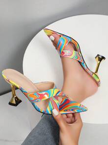 New Fashionable Pointed Toe High Heel Colorful Slide Sandals, Sexy Party Wear - Multicolor - View 8