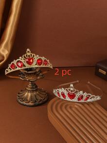 2pcs/ Set Of Currently Popular Heart-Shaped Wedding Alloy Crown Rhinestone Hair Bands, Suitable For Dance Performances, Weddings, Parties, Girls' Daily Wear, Brides, Bridesmaids, Bachelors' Parties, And As Small Gifts For Ladies And Friends To Decorate Hair Bands And Headwear Crowns Tiara Hair Garland Costume Crown