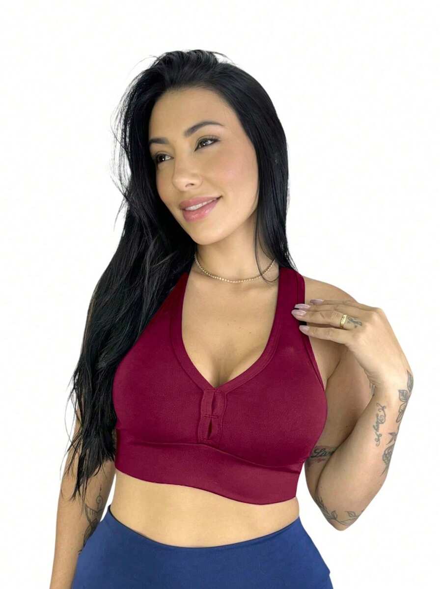 Fitness Racerback Top With Removable Pads - 紫紅色 - 查看 1