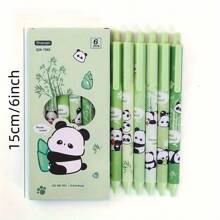 6 Stücke Set Panda & Bambus süße & stilvolle Kugelschreiber mit Druckknopf, minimalistisches Design, langanhaltend, geeignet für Mädchen, mit schwarzer Tinte