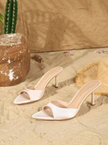 On feet& in love Sandalias de mujer elegantes con tira de satén y punta abierta, tacón alto delgado, adecuadas para combinar con vestidos