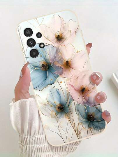 1pc Fashion Printed Thick Anti-Fall Phone Case Cover Compatible With IPhone 16/11/16pro/16plus/16promax/16e/15Promax/13/14/12/XS/XR/7G/8P, Galaxy S25/S25PLUS/S25 Ultra/A16/A36/A26/A56/A50/A12/A32/A52/A72/A51/A21S/A13/A14/S24/S24PLUS/S24Ultra,S22/A52/A53/A54/A55/, Mi 11/12Pro/12/12X/13Pro/14Pro/15Pro/, Redmi 10/9/Note9/12c/Note11pro/Note8Pro, Ink Painting Floral Pattern Waterproof Shockproof Scratch Resistant