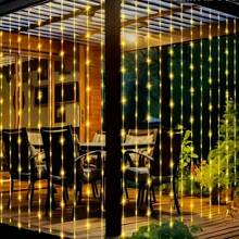 1 Peça 100/200/300 LED, 3X1/3X2/3X3M, Luzes de Cortina Alimentadas por Energia Solar com 8 Modos, Luzes de Fada Guirlanda Casamento Decoração de Natal para Casa Ramadã Festival Lâmpada, Luzes de Tira LED Solares de Fada, Luzes de Fada Solares Frescas de Jardim