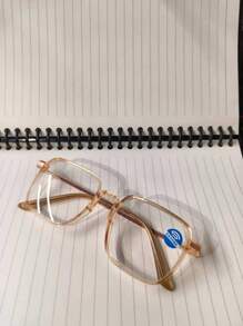 1PC Men's And Women's Square Large Size PC Frame Metal Feet Casual Color-Changing Fashion Eyeglasses Light Plano Lenses, Suitable For Driving, Indoor And Outdoor Wear