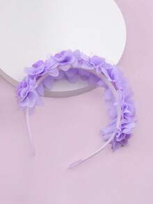 1pc Child Purple Floral Headband, Dainty Everyday Hair Accessory, Cute Sweet Flower Hair Hoop, European & American Cross-Border Children Hair Decor - Purple - View 4