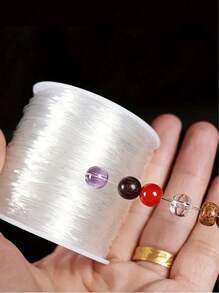 3 rouleaux de fil de pêche transparent élastique rond et de perles de cristal colorées, polyvalent pour la confection de bijoux, le filage de perles (longueur de 50 m)