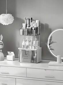 Fashion Crown Style Dresser Organizer Set - Transparent Makeup And Jewelry Storage Cabinet, Easy Pull Design, Can Store Light Beige Skincare, Brushes, Eyeshadows, Lotions, Lipsticks And Nail Polish,For Holiday Beach, Bathroom Collection, Bedroom Collection, Large Capacity