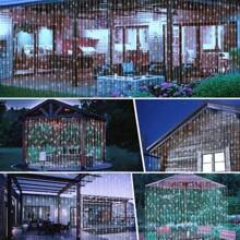 1 Peça 100/200/300 LED, 3X1/3X2/3X3M, Luzes de Cortina Alimentadas por Energia Solar com 8 Modos, Luzes de Fada Guirlanda Casamento Decoração de Natal para Casa Ramadã Festival Lâmpada, Luzes de Tira LED Solares de Fada, Luzes de Fada Solares Frescas de Jardim