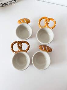 不对称形状陶瓷面包设计香料盘，有趣的手工面包形碗，创意陶瓷碗，法棍咖啡配件，带小勺的面包糖罐，学校用品 - 彩色 - 查看 17