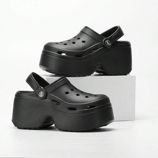 Sandalias negras transpirables para mujeres, cómodas y con plataforma de EVA, tipo slip-on/slip-off, para uso casual en verano