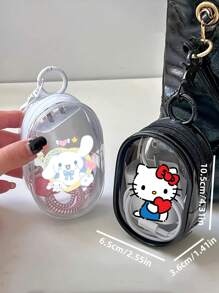 Sanrio Sanrio 1pc Hello Kitty And Kuromi,Cinnamoroll Printed Portable Mini Transparent Cable Clear Organizer Box - Travel Accessories, Travel Essentials, Holds Cables, Chargers, Earphones - PVC Material, Compact Keyring, Suitable For Travel And Outdoor Activities Back To School