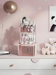 Fashion Crown Style Dresser Organizer Set - Transparent Makeup And Jewelry Storage Cabinet, Easy Pull Design, Can Store Light Beige Skincare, Brushes, Eyeshadows, Lotions, Lipsticks And Nail Polish,For Holiday Beach, Bathroom Collection, Bedroom Collection, Large Capacity