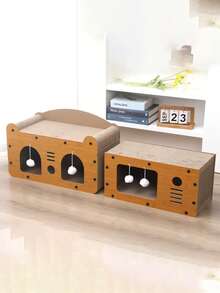 Modular Pet Cat Bed With Scratching Board & Cat Tower, All-In-One Cat Furniture, Scratch-Resistant Cat Toy & House - Brown - View 4