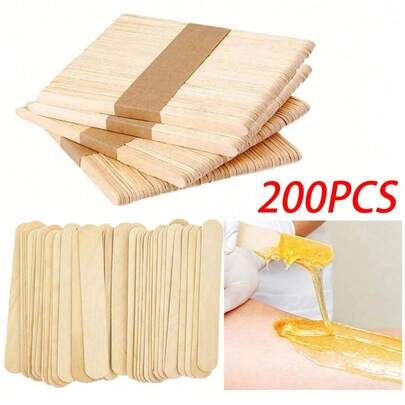 200/150/100 支中号木制脱毛蜡棒，中号多用途脱毛蜡棒刮刀，适用于身体、面部、腋下、背部、手臂、比基尼脱毛或木制工艺棒，适合搅拌、美发产品及理发店美容旅行必备配件