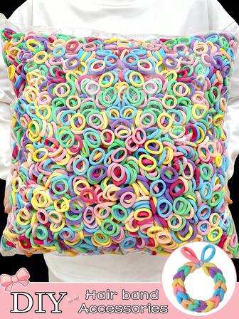 100/200/300/500/800/1000条装 多色可爱弹力涤纶发圈，适合送给女性的礼物，发绳马尾辫