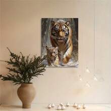 1pc PcTiger And Cub Canvas Print Poster - Frameless Wall Art For Home, Office, Living Room, Bedroom, Cafe - Decorative Painting, Ideal Gift For Friends And Colleagues,No Frame