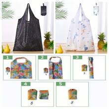 Borsa della spesa riutilizzabile, compatta e pieghevole, leggera e resistente, lavabile e pieghevole, design geometrico classico, borsa regalo con fascia elastica e borsa per riporre