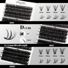 480pcs False Eyelash Clusters, 30D+40D+50D+60D+80D+100D, DIY Eyelash Extension Faux Mink Lashes - Premium D-Curl Fluffy Natural Thick Individual Lash Clusters, Suitable For DIY Eyelash Extension - Reusable, Lightweight And Easy To Apply - D - 查看 3