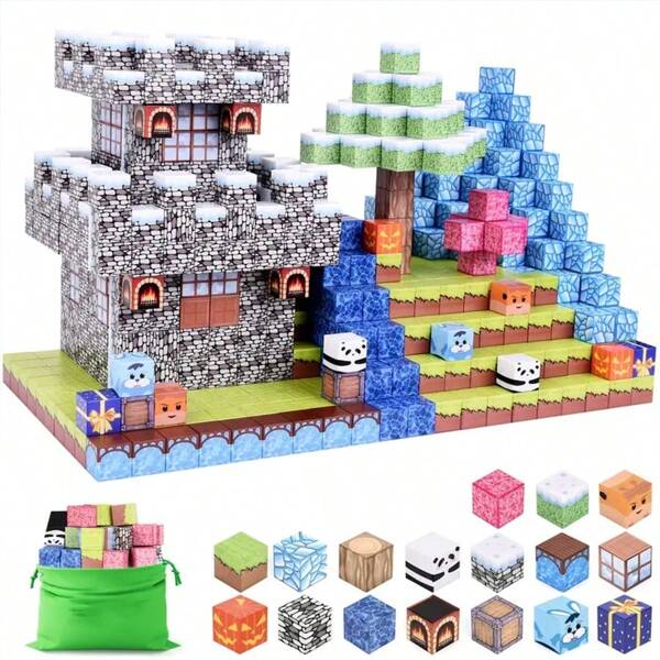 100 Stücke kreatives magnetisches Bauklötze Set, magnetische Würfel Konstruktionsspielzeug, Weihnachts- & Halloween-Geschenk, ideales Geschenk für Kinder
