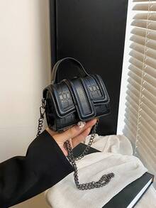 1pc Mini Fashion Crocodile Pattern Handbag With Detachable Shoulder Strap Chain , Small Bags - Black - View 3