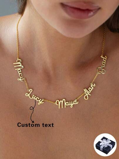 1pc Personalized Multi-Name Custom Necklace, Gold/Silver Fashion, 2/3/4/5 English Name Customized Stainless Steel Necklace Jewelry Gift For Men & Women,Chic Autumn, Utilitarian Chic, Delicate Romance, Look Glamour