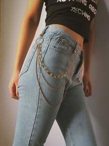 1 pezzo Catena in metallo multistrato stile punk argentata, accessorio di moda versatile per jeans