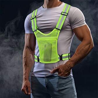 Pack Of 1 - Adjustable Reflective Safety Vest With Storage Pockets, Universal Fit, High Visibility Polyester Gear For Outdoor Cycling And Running