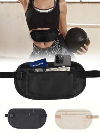 1pc Unisex Ultra-Thin Anti-Theft Running Waist Pack, Nylon Multi-Functional Sports Fanny Pack With Phone And Document Holder, Non-Waterproof, Black