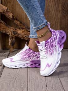 Zapatillas moradas degradadas de running de punta baja para mujeres, con diseño de de color, absorción de impactos, livianas, antideslizantes, de cordones, adecuadas para acondicionamiento físico diario y deportes - Morado - Ver 1
