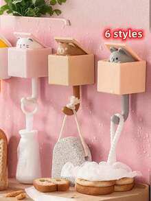 1 个塑料墙钩，可爱卡通设计墙钩适用于家庭 6 种风格创意猫挂钩可爱无缝宿舍卧室门衣钩挂钩钥匙雨伞毛巾帽衣帽架墙壁装饰圣诞节、万圣节、感恩节礼物塑料墙钩，可爱卡通设计墙钩适用于家庭 - 掛鉤 - 查看 1