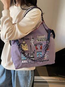 Borsa da donna 2025 nuova, borsa a tracolla di grandi dimensioni, borsa a tracolla monospalla di nicchia per pendolari, borsa casual versatile minimalista di moda, comoda in tessuto di nylon con design color-block, tracolla lunga regolabile, borsa shopping ampia apertura, popolare in autunno e inverno