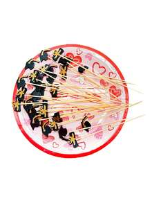 100pcs/Set,Graduation Season Degree Cap Design,Disposable Fruit Label,Cocktail Pick ,Dim Sum Decoration Label,Suitable For Graduation Season Parties - Multicolor - View 5