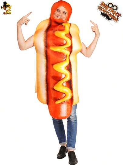 Nezababy Halloween Hot Dog Costume Adult Funny Food Suit Outfit For Men Women Fancy Dress Up Cosplay