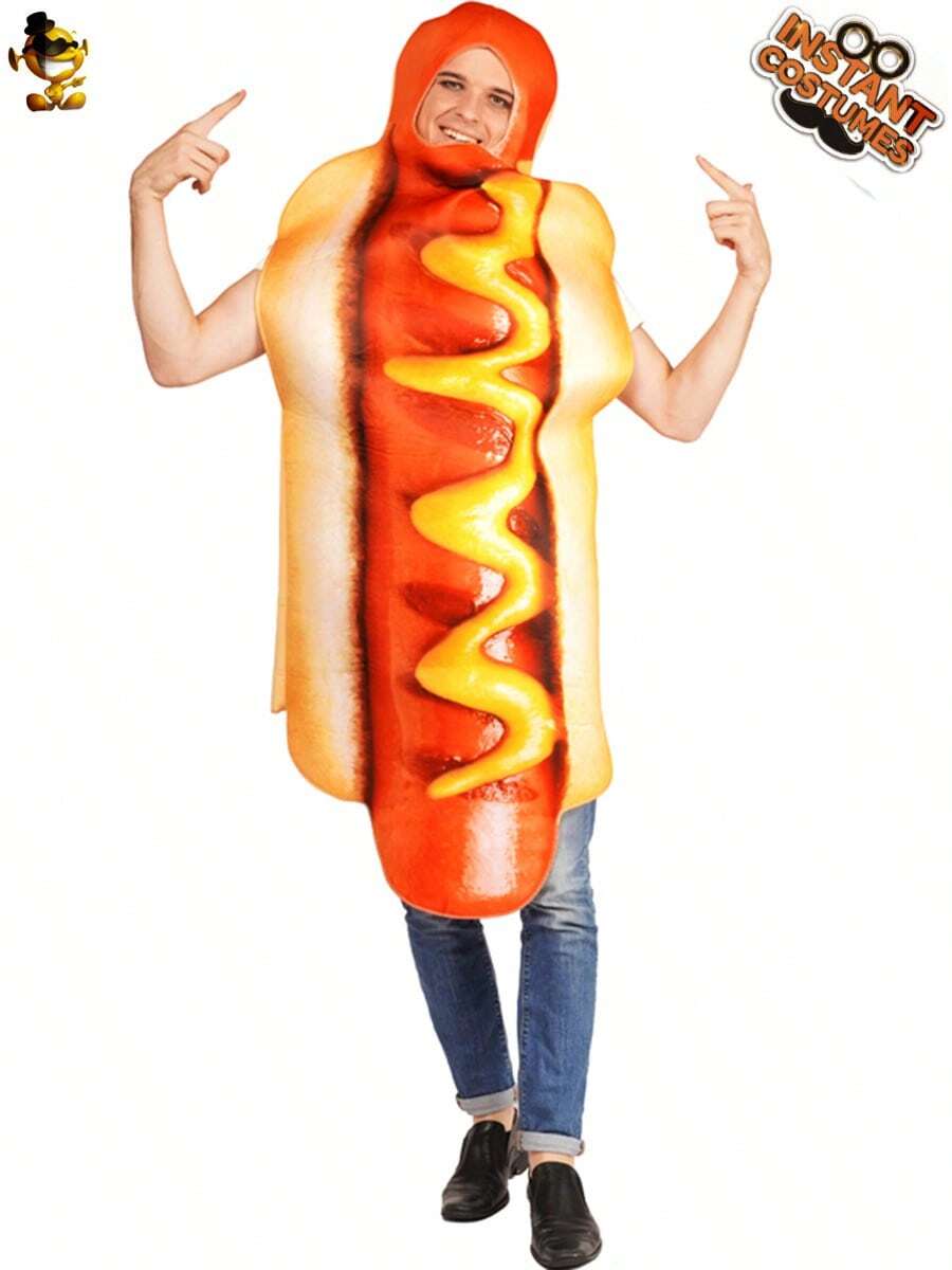 Nezababy Halloween Hot Dog Costume Adult Funny Food Suit Outfit For Men Women Fancy Dress Up Cosplay