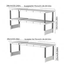 1pc Adjustable Stainless Steel Under Sink Storage Organizer Rack - Single/Double Tier Cabinet Organizer, Solid Metal And Plastic Design With Flexible Tubing For Space-Saving Kitchen Storage And Organization - Multicolor - View 3