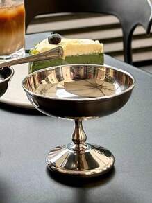 1 pieza Taza para helado de acero inoxidable 304, taza para postre con pie alto, para helado, pudin, gelatina, plato de frutas, suministros escolares