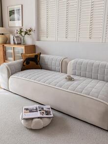 1pc Quilted Plush Sofa Cover, Solid Color Nordic Style Thickened 3D Design Sofa Protector, Non-Slip Anti-Scratch Sofa Slipcover For Living Room Bedroom Office, Fit 1-4 Seater Sofa With Armrest And Backrest - 淺灰色 - 查看 8