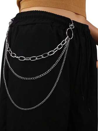 1pc Women's Silver Punk Style Multi-Layer Metal Chain, Fashion Versatile Accessory For Jeans