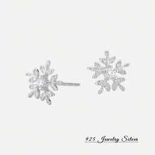 S925纯银圣诞雪花锆石耳钉，甜美优雅的女士水钻银耳环 - 幾何 - 查看 1