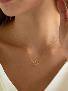Simple Luxury Heart Shaped Necklace Mini Heart Chocker Necklace For Women Hollow Stainless Steel Pendant Necklace - Gold - View 4