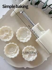 4pcs 3D Stereoscopic Floral Pattern Cake Mold Set, Birthday Gift Baking Kit, Bento Supplies, Handmade DIY Cookie Cutter, Cake, Cookie, Embossed Cookie Cutting Mold, Holiday Party Mooncake Stuffed Bun Kitchen Tools, Parent-Child Baking Supplies. Mid-Autumn Festival Chinese Pastry Tools. Mooncake Mold Set Cookie Shaper.