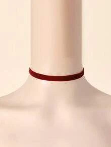 1pc Gothic Velvet Choker Necklace, Minimalist Style - Red - View 1