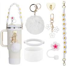7 pezzi set rosa accessori per tazze - maniglia per bottiglia d'acqua, custodia in silicone compatibile con tazza da 30oz e 40oz, coperchio in silicone per cannuccia, ciondoli portachiavi , regali ideali per ragazze, donne, mamme, forniture scolastiche
