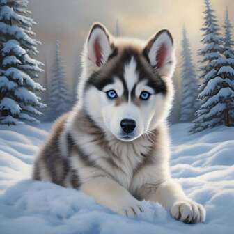 1 件套无框圆形钻石画套装，可爱哈士奇主题 - 全套钻石艺术，帆布DIY马赛克工艺套装，包含笔、胶水、钻石托盘、钻石珠。适合钻石画爱好者、家居墙面装饰礼品、儿童益智玩具和减压产品。