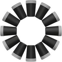 24/48 Stücke Pappbecher, 9oz Einweg-Kaffeetassen und Teebecherför heiße und kalte Getränke, Geburtstags-,Hochzeits-,Party,- und Feiertagszubehör für Picknicks, geeignet für Restaurants, Foodtrucks, Küchen, Büros, Schwarz