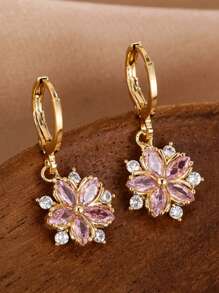 1 par de brincos de zircônia floral da moda para mulheres, joias, brincos adequados para uso diário, acessórios diários, presente para o Dia dos Namorados, mãe, dia das mães