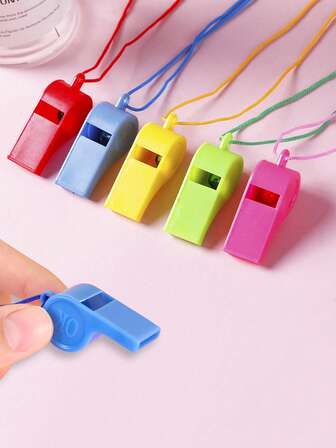 1/25/100pcs Random Color Whistle With Lanyard, Plastic Whistle For Fishing, Camping, Hiking, Hunting, Rescue, Party Favors, Coaches, Referees & Officials, Loud Sound